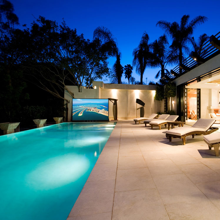 Outdoor Television by Pool in connected home, smart home - up