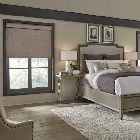 Smart Home with Smart Shades in Bedroom for a connected smart home, human centric lighting – open Smart Home with Smart Shades in Bedroom for a connected smart home, human centric lighting - open