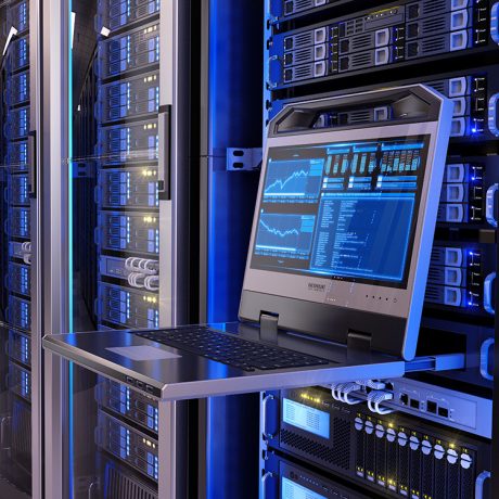 Rackmount,Led,Console,In,Server,Room,Data,Center,-,3d Rackmount LED console in server room data center - 3d illustration