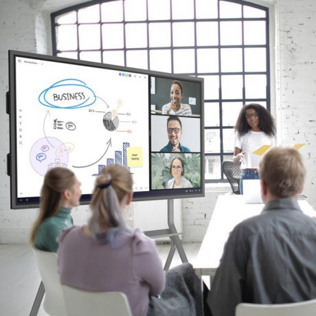 Vibe Smartboard Meeting Presentation in Conference Room with Connected Technology and Work From Home Vibe Smartboard Meeting Presentation in Conference Room with Connected Technology and Work From Home